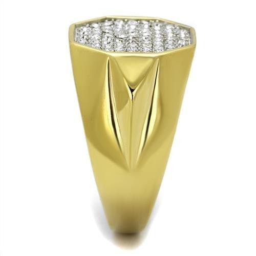 MATK2221 - Two-Tone IP Gold (Ion Plating) Stainless Steel Ring with Top Grade Crystal in Clear