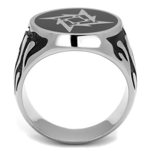 MATK2225 - High polished (no plating) Stainless Steel Ring with Epoxy in Jet