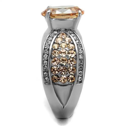 MATK2249 - High polished (no plating) Stainless Steel Ring with AAA Grade CZ in Champagne