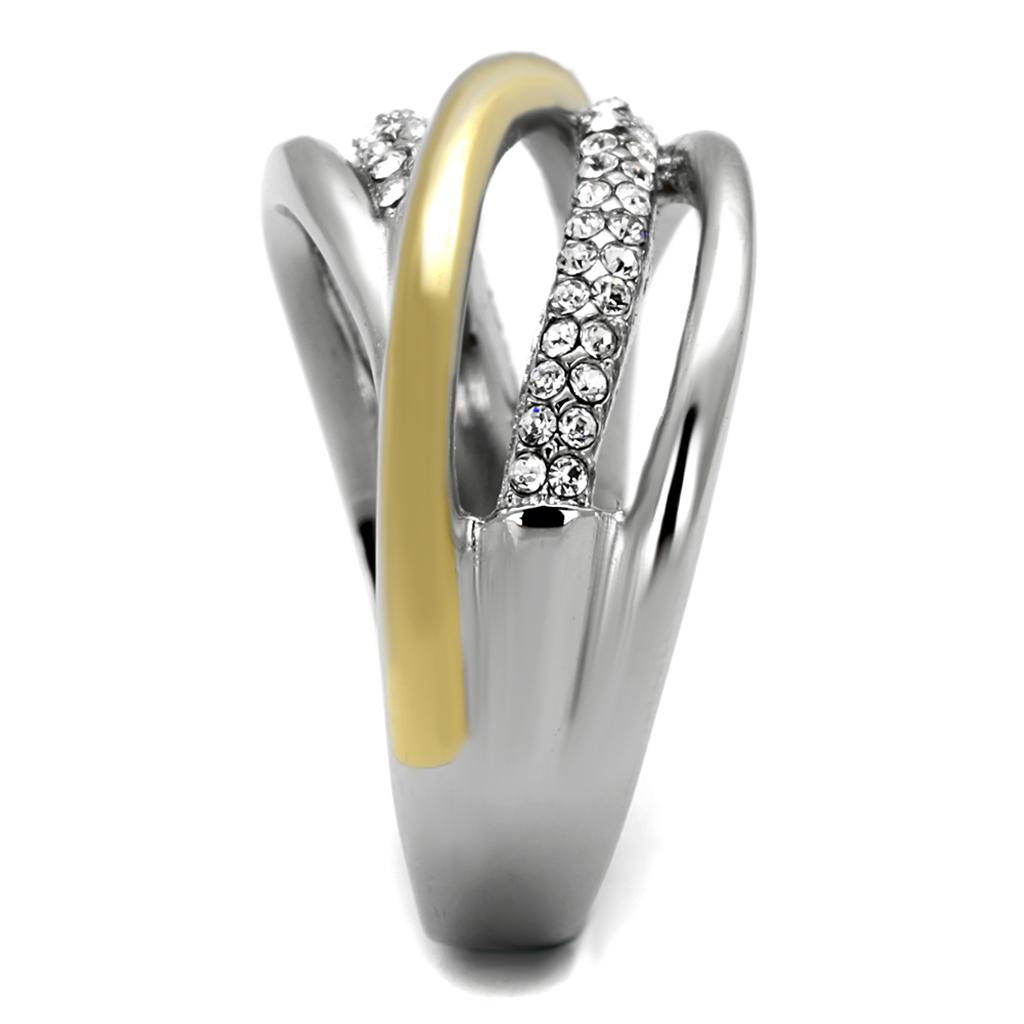 MATK2263 - Two-Tone IP Gold (Ion Plating) Stainless Steel Ring with Top Grade Crystal in Clear