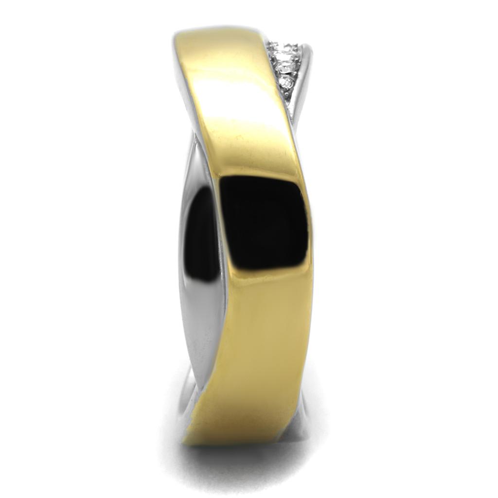 MATK2264 - Two-Tone IP Gold (Ion Plating) Stainless Steel Ring with Top Grade Crystal in Clear