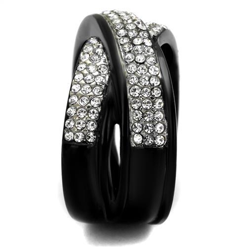 MATK2278 - Two-Tone IP Black (Ion Plating) Stainless Steel Ring with Top Grade Crystal in Clear