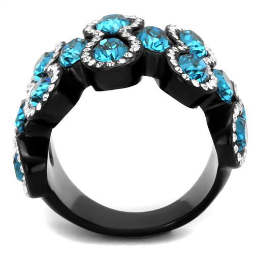 MATK2289 - IP Black(Ion Plating) Stainless Steel Ring with Top Grade Crystal in Aquamarine