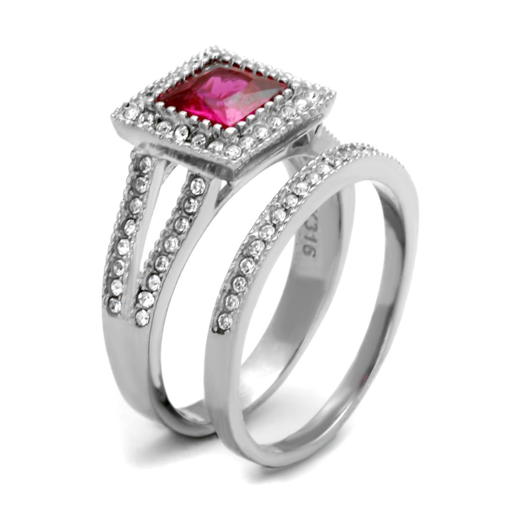MATK2293 - High polished (no plating) Stainless Steel Ring with AAA Grade CZ in Ruby