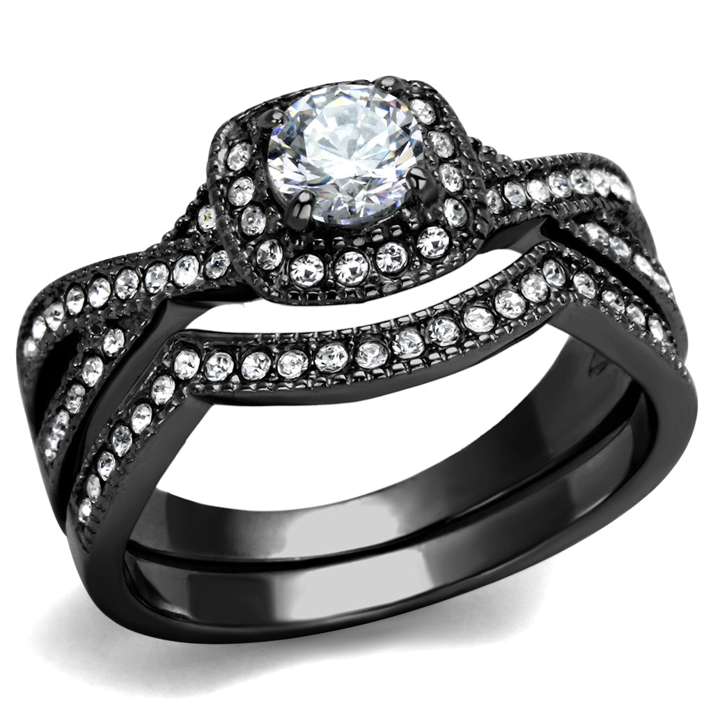 MATK2296J- Stainless Steel Ring with AAA Grade CZ in Clear Ion Plating-Black