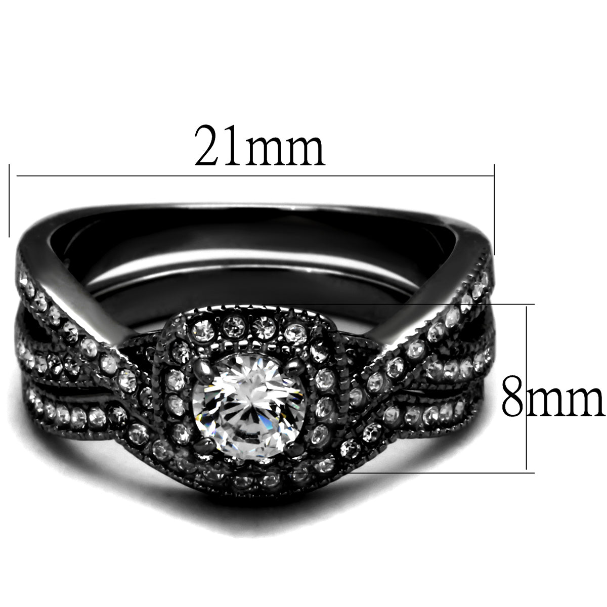MATK2296J- Stainless Steel Ring with AAA Grade CZ in Clear Ion Plating-Black