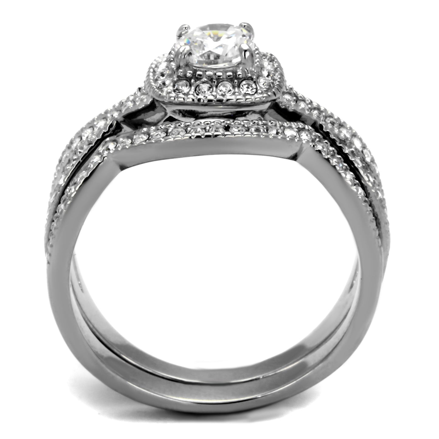 MATK2296 - High polished (no plating) Stainless Steel Ring with AAA Grade CZ in Clear