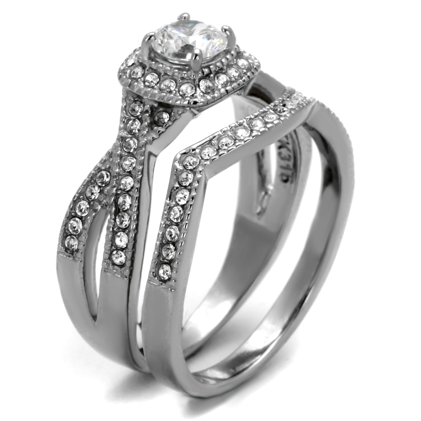 MATK2296 - High polished (no plating) Stainless Steel Ring with AAA Grade CZ in Clear