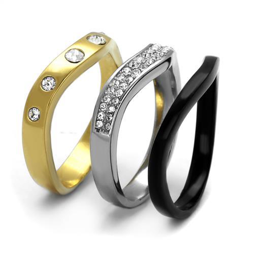 MATK2299 - IP Gold+ IP Black (Ion Plating) Stainless Steel Ring with Top Grade Crystal in Clear