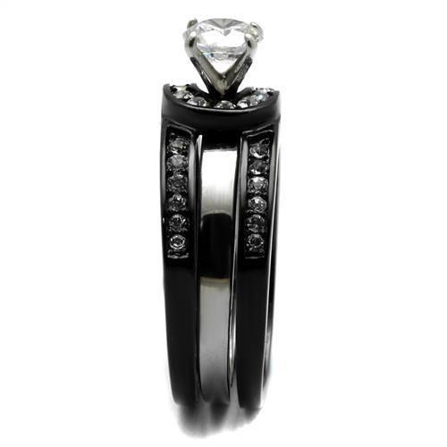 MATK2303 - Two-Tone IP Black (Ion Plating) Stainless Steel Ring with AAA Grade CZ in Clear