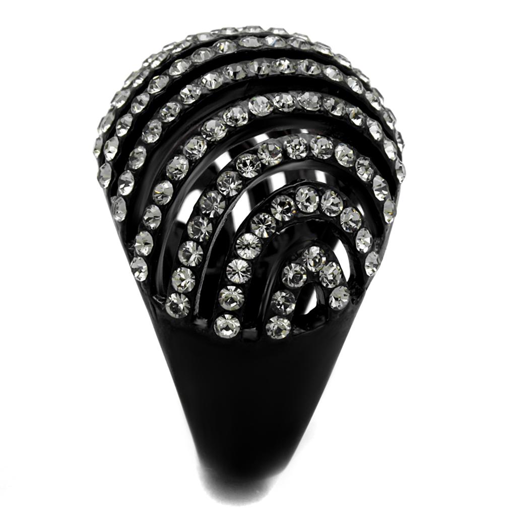 MATK2345 - IP Black(Ion Plating) Stainless Steel Ring with Top Grade Crystal in Black Diamond
