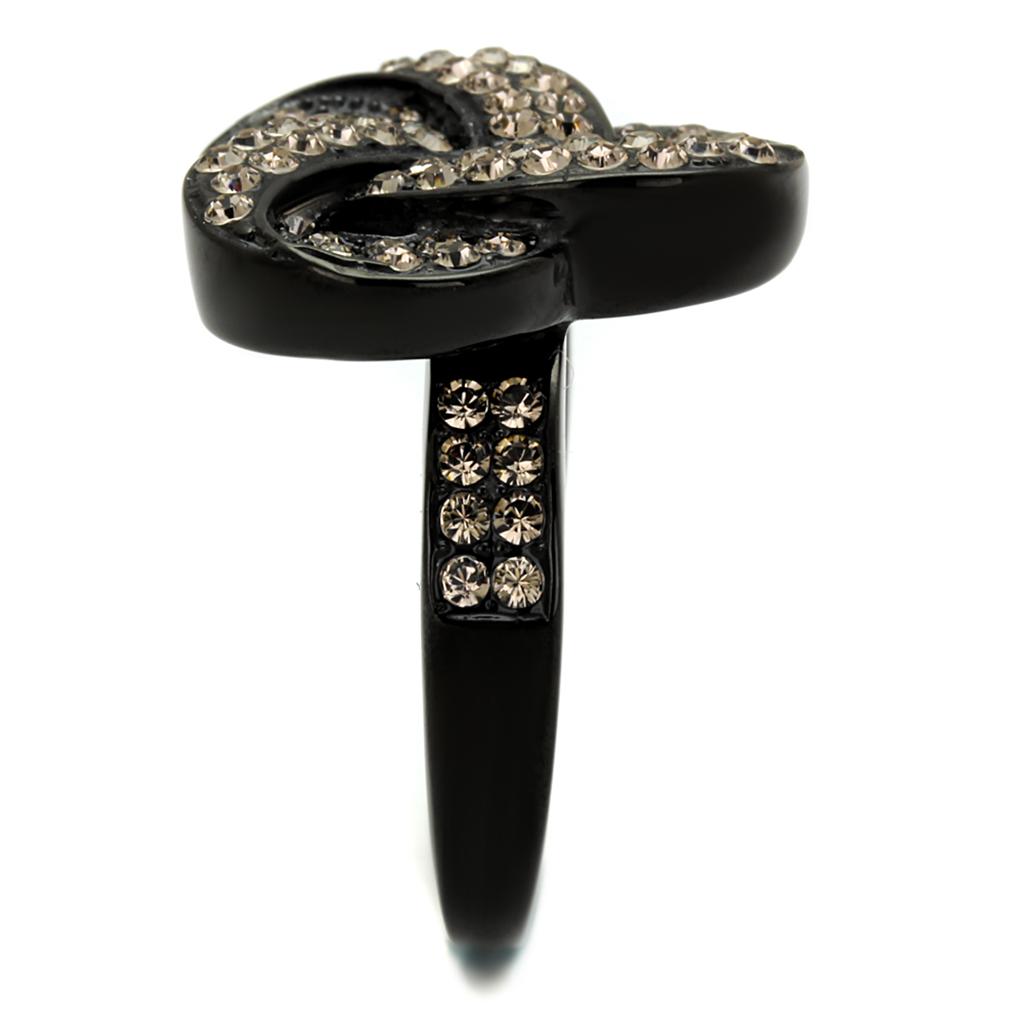 MATK2347 - IP Black(Ion Plating) Stainless Steel Ring with Top Grade Crystal in Light Smoked