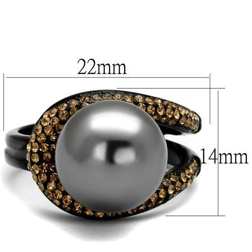 MATK2350 - IP Black(Ion Plating) Stainless Steel Ring with Synthetic Pearl in Gray