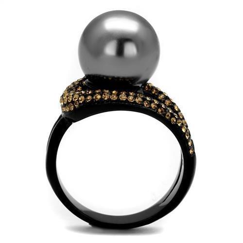 MATK2350 - IP Black(Ion Plating) Stainless Steel Ring with Synthetic Pearl in Gray
