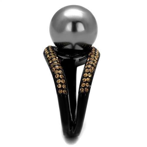MATK2350 - IP Black(Ion Plating) Stainless Steel Ring with Synthetic Pearl in Gray