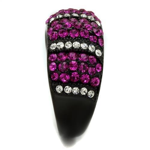 MATK2356 - IP Black(Ion Plating) Stainless Steel Ring with Top Grade Crystal in Fuchsia