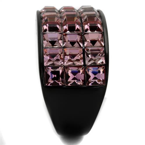 MATK2359 - IP Black(Ion Plating) Stainless Steel Ring with Top Grade Crystal in Light Rose