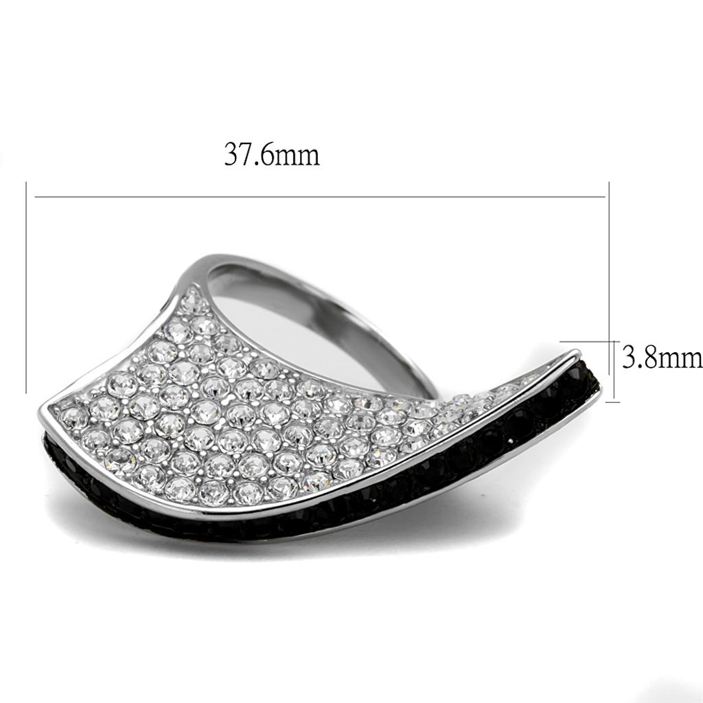 MATK2361 - Two-Tone IP Black (Ion Plating) Stainless Steel Ring with Top Grade Crystal in Jet