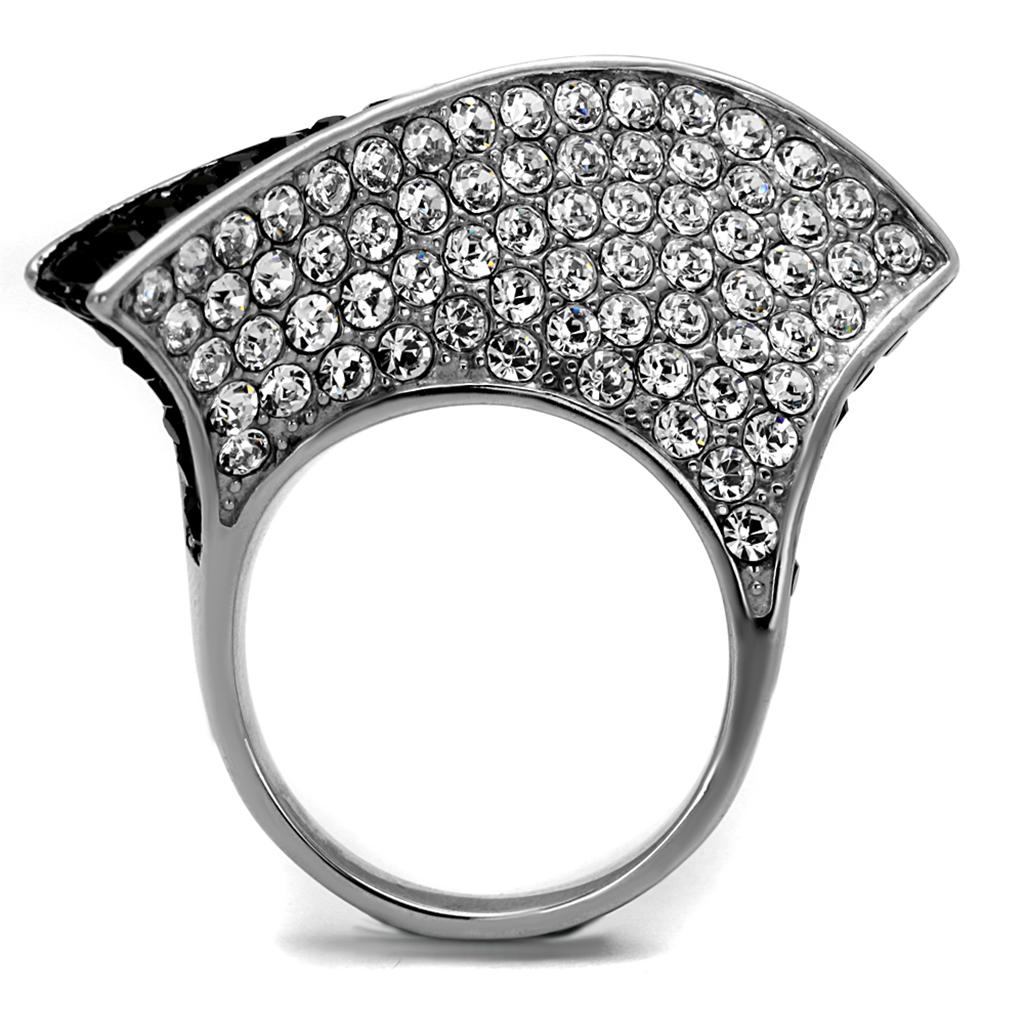 MATK2361 - Two-Tone IP Black (Ion Plating) Stainless Steel Ring with Top Grade Crystal in Jet
