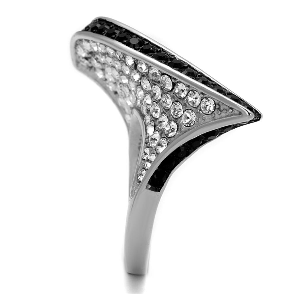 MATK2361 - Two-Tone IP Black (Ion Plating) Stainless Steel Ring with Top Grade Crystal in Jet