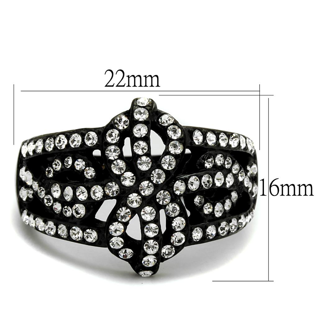 MATK2363 - IP Black(Ion Plating) Stainless Steel Ring with Top Grade Crystal in Clear