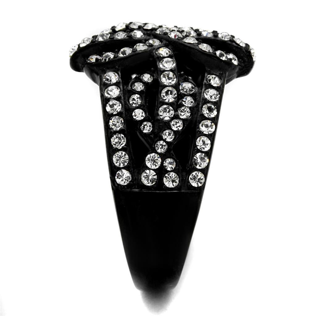 MATK2363 - IP Black(Ion Plating) Stainless Steel Ring with Top Grade Crystal in Clear