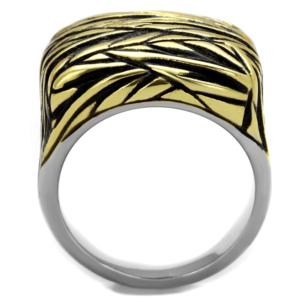 MATK2370 - Two-Tone IP Gold (Ion Plating) Stainless Steel Ring with Epoxy in Jet