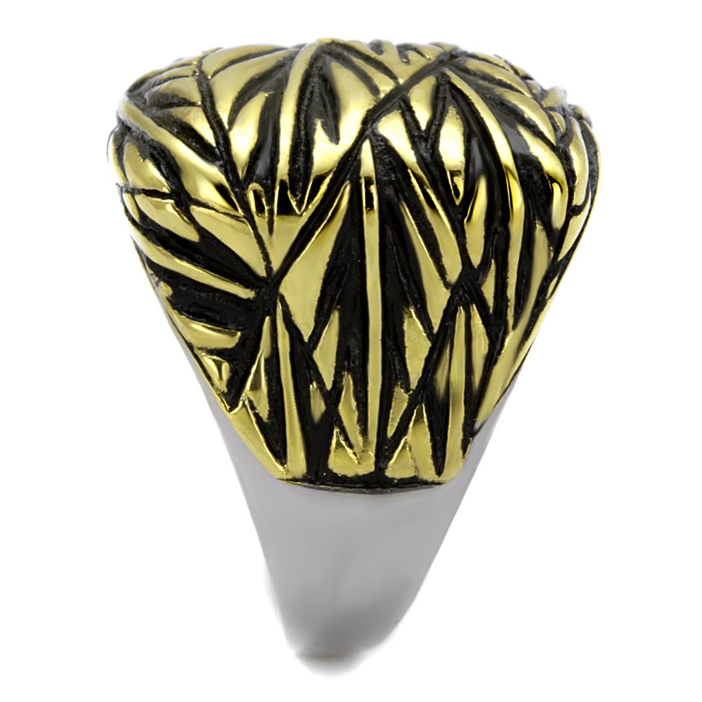 MATK2370 - Two-Tone IP Gold (Ion Plating) Stainless Steel Ring with Epoxy in Jet