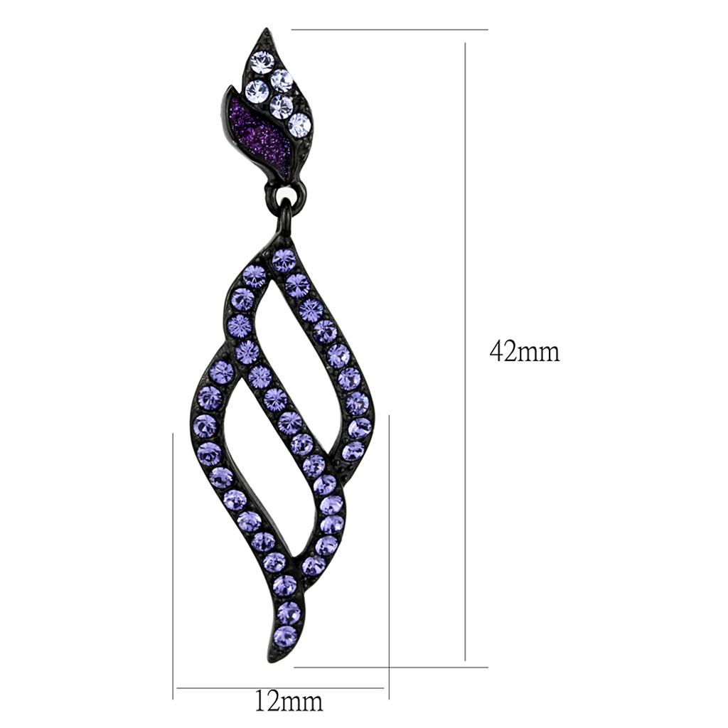 MATK2379 - IP Black(Ion Plating) Stainless Steel Earrings with Top Grade Crystal in Tanzanite
