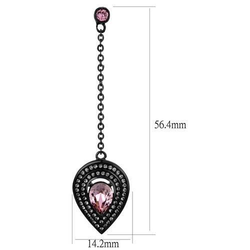 MATK2380 - IP Black(Ion Plating) Stainless Steel Earrings with Top Grade Crystal in Light Rose