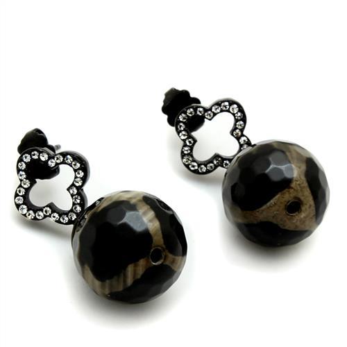 MATK2384 - IP Black(Ion Plating) Stainless Steel Earrings with Synthetic Onyx in Multi Color