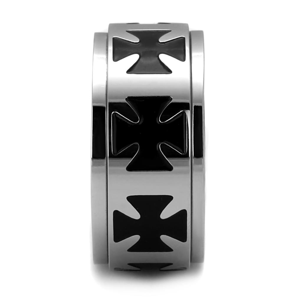 MATK2391 - High polished (no plating) Stainless Steel Ring with Epoxy in Jet