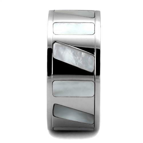 MATK2401 - High polished (no plating) Stainless Steel Ring with Precious Stone Conch in White