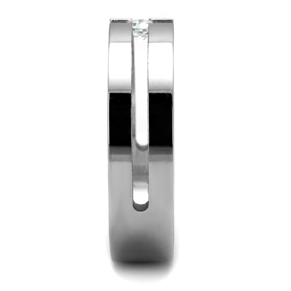 MATK2412 - High polished (no plating) Stainless Steel Ring with AAA Grade CZ in Clear