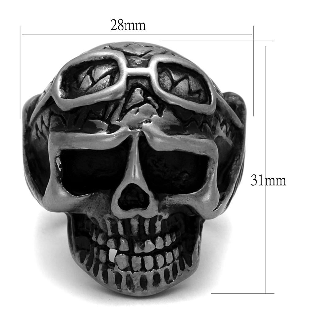 MATK2414 - Antique Silver Stainless Steel Ring with Epoxy in Jet