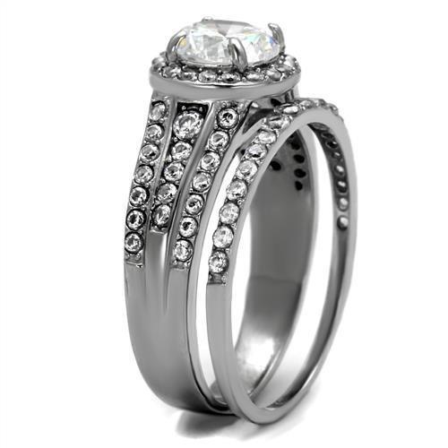 MATK2476 - High polished (no plating) Stainless Steel Ring with AAA Grade CZ in Clear