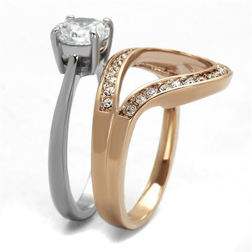 MATK2479 - Two-Tone IP Rose Gold Stainless Steel Ring with AAA Grade CZ in Clear