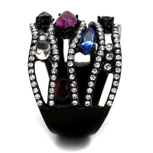 MATK2480 - IP Black(Ion Plating) Stainless Steel Ring with Top Grade Crystal in Multi Color