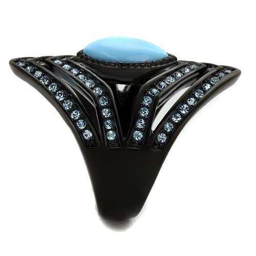 MATK2482 - IP Black(Ion Plating) Stainless Steel Ring with Synthetic Turquoise in Sea Blue