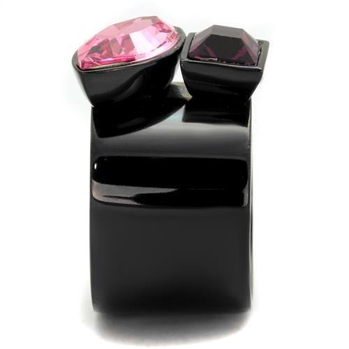 MATK2484 - IP Black(Ion Plating) Stainless Steel Ring with Top Grade Crystal in Rose