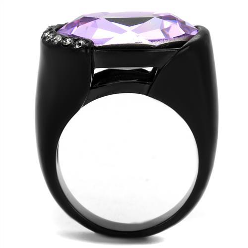 MATK2485 - IP Black(Ion Plating) Stainless Steel Ring with Top Grade Crystal in Violet