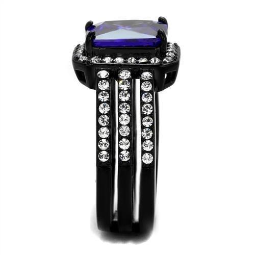 MATK2486 - IP Black(Ion Plating) Stainless Steel Ring with AAA Grade CZ in Tanzanite