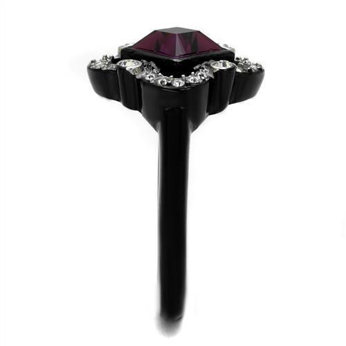 MATK2489 - Two-Tone IP Black Stainless Steel Ring with Top Grade Crystal in Fuchsia