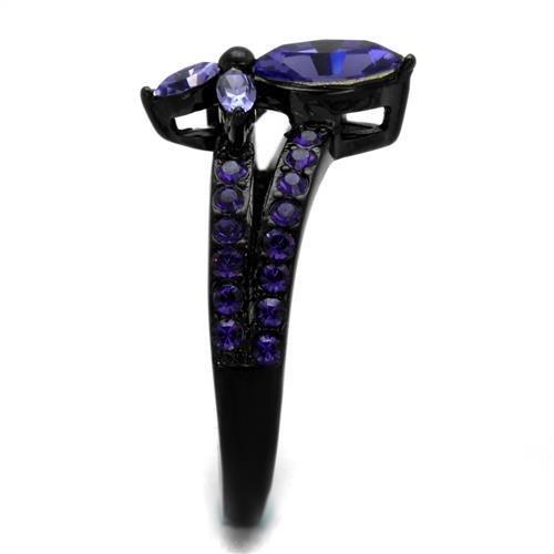 MATK2490 - IP Black(Ion Plating) Stainless Steel Ring with Top Grade Crystal in Tanzanite