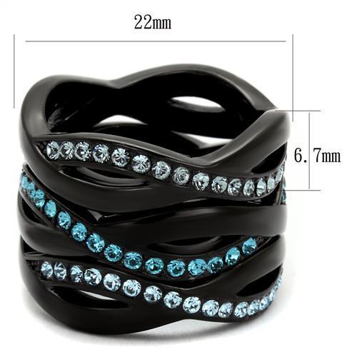 MATK2492 - IP Black(Ion Plating) Stainless Steel Ring with Top Grade Crystal in Sea Blue