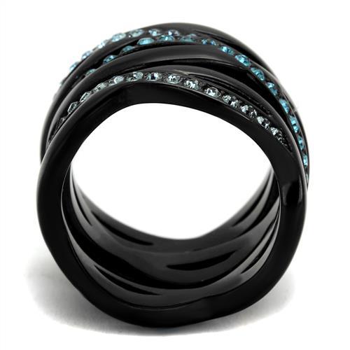 MATK2492 - IP Black(Ion Plating) Stainless Steel Ring with Top Grade Crystal in Sea Blue