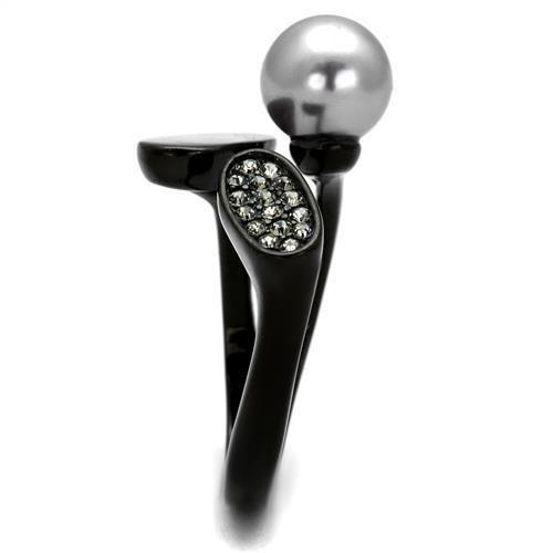 MATK2493 - IP Black(Ion Plating) Stainless Steel Ring with Synthetic Pearl in Gray