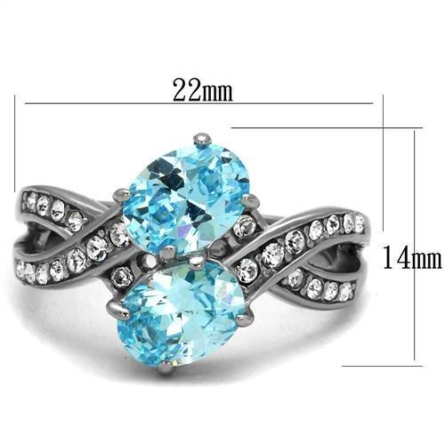 MATK2501 - High polished (no plating) Stainless Steel Ring with AAA Grade CZ in Sea Blue