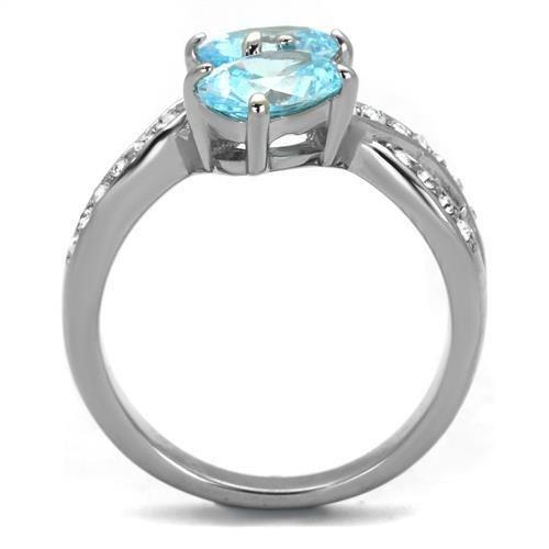 MATK2501 - High polished (no plating) Stainless Steel Ring with AAA Grade CZ in Sea Blue
