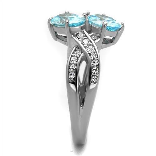 MATK2501 - High polished (no plating) Stainless Steel Ring with AAA Grade CZ in Sea Blue